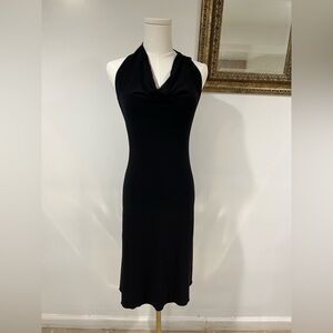 Y2K Vovo Black Asymmetrical Cowl Neck Dress Lace Up Back